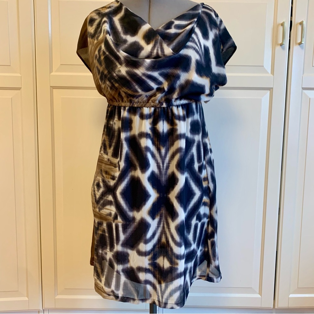 Esprit Black and White Ikat Cowl Neck Mini Dress sz 10